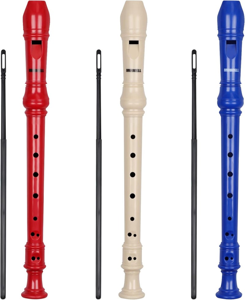 MUSCELL Recorder Instrument,8 Holes German Soprano Recorder Musical Instruments for Kids/Adults,3 packs(Natural,Blue,Red) - Image 1